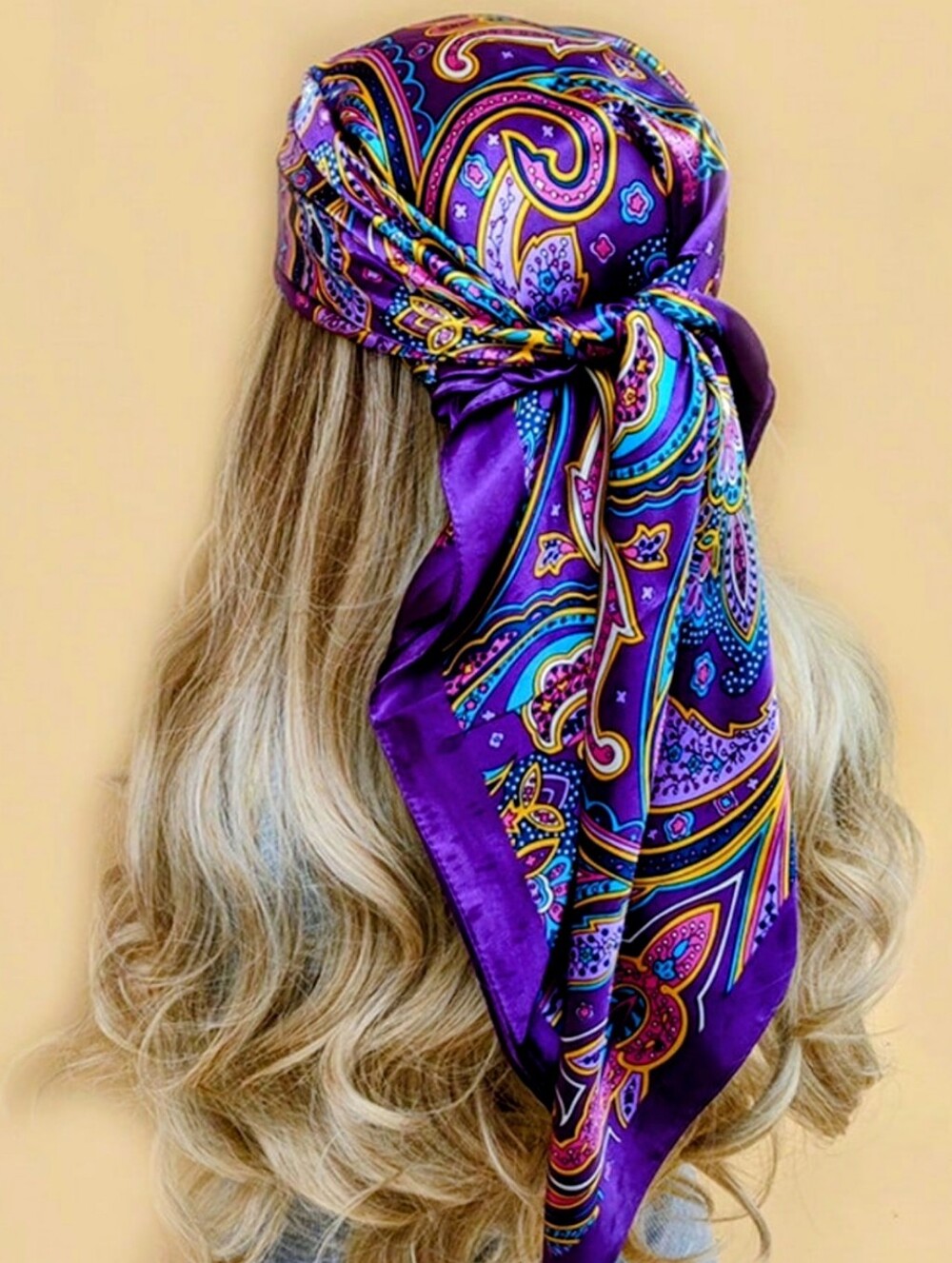 Silky Purple Paisley Head Scarf - Women's Fashion Accessory